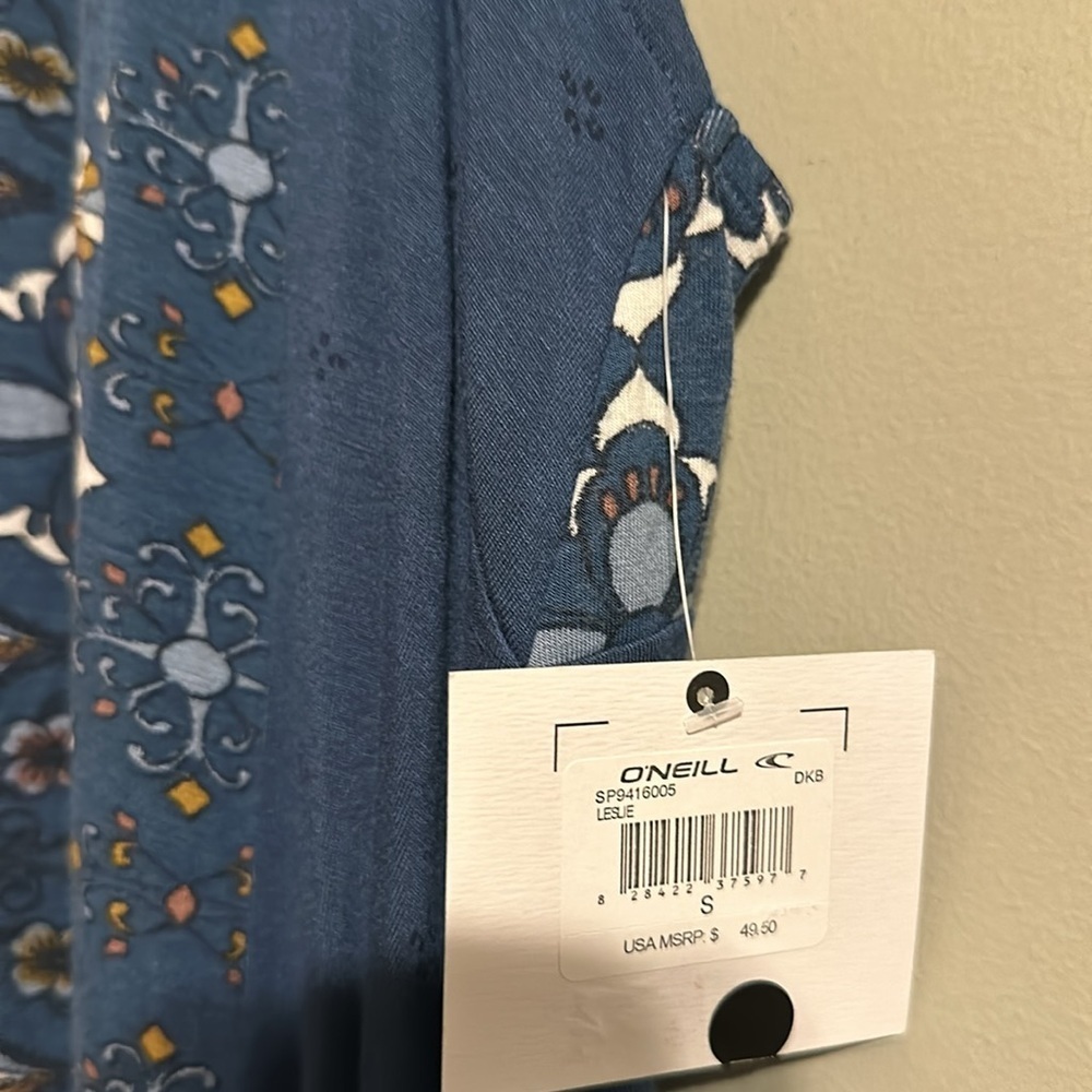 O’Neill Leslie Denim Blue Floral Print Swing Dress Small - Picture 6 of 12
